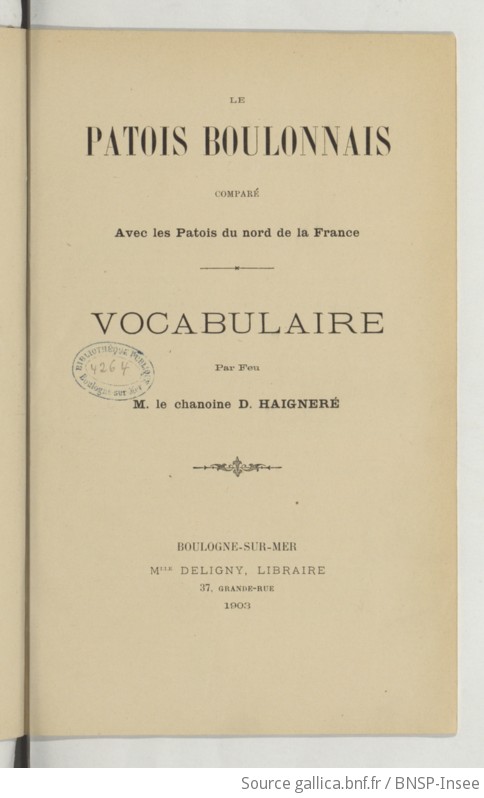 Le Patois Boulonnais Compar Avec Les Patois Du Nord De La France