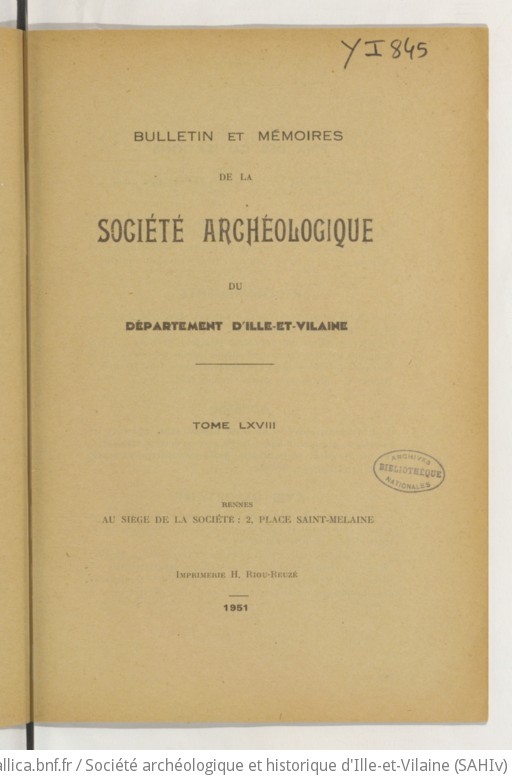 Bulletin et mémoires de la Société archéologique du département d Ille