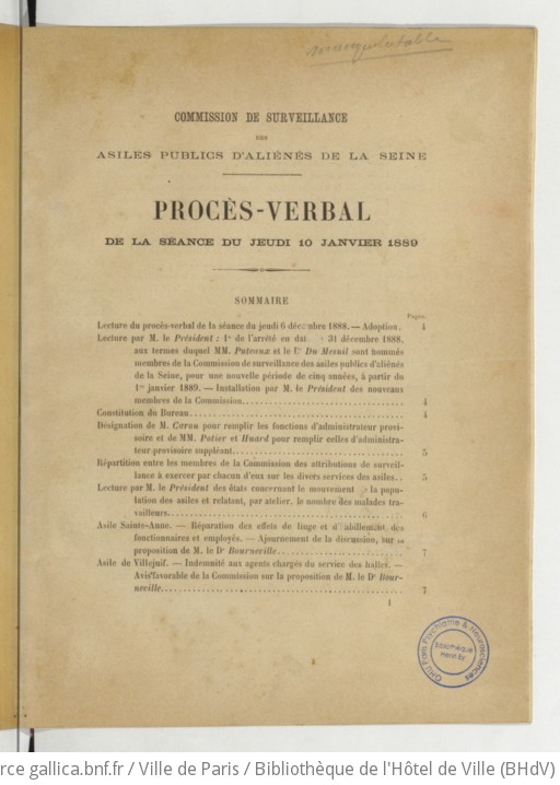 Procès verbaux des séances de l année Préfecture de la Seine