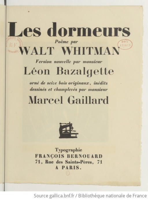 Les dormeurs poëme par Walt Whitman version nouvelle par M Léon