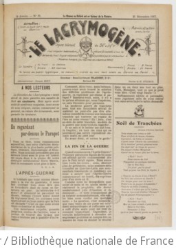 Le Lacrymogène. Organe hilarant du 54e d'infanterie... | 54e d infanterie. Auteur du texte