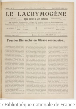 Le Lacrymogène. Organe hilarant du 54e d'infanterie... | 54e d infanterie. Auteur du texte