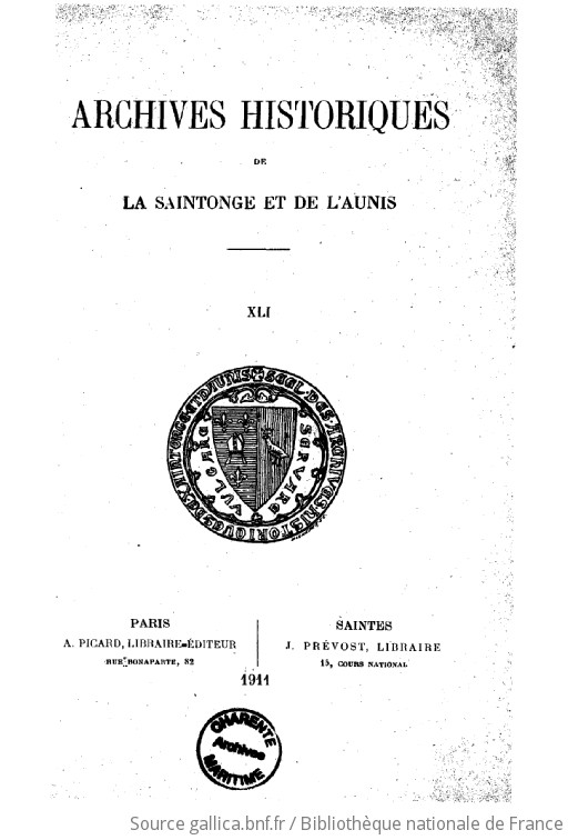 Archives historiques de la Saintonge et de l Aunis Société des