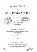 Monologues de Schleiermacher (Nouvelle édition, publiée à l