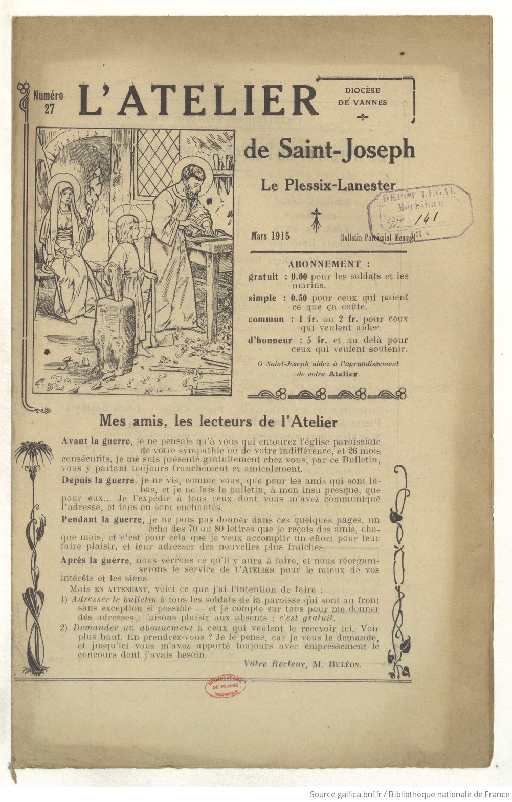 Bulletin paroissial de Lanester - mars 1915 | 