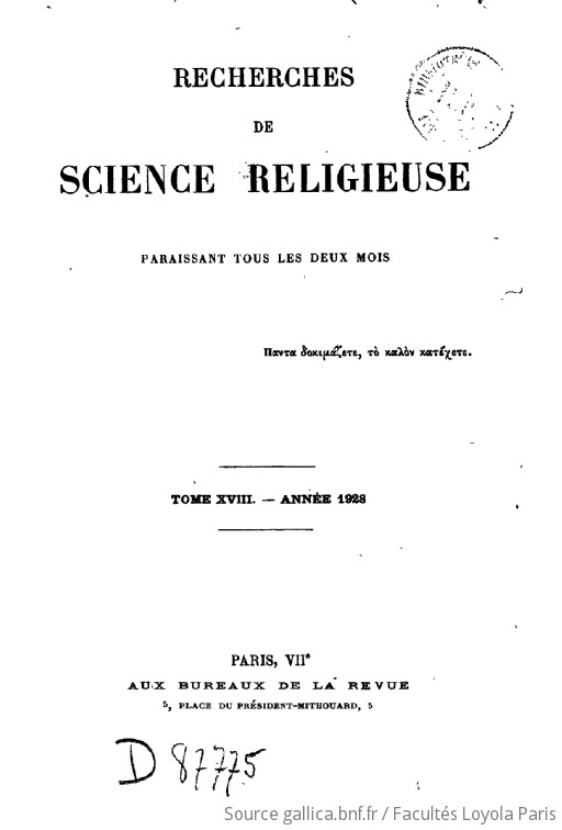 Recherches De Science Religieuse Gallica