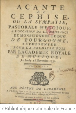 ACANTE ET CÉPHISE - Première édition (livret) - 1751