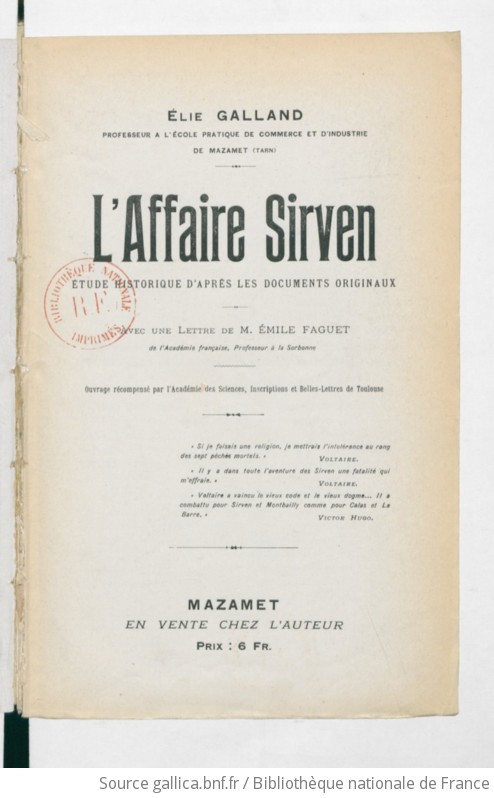 L Affaire Sirven Tude Historique Lie Galland Avec Une