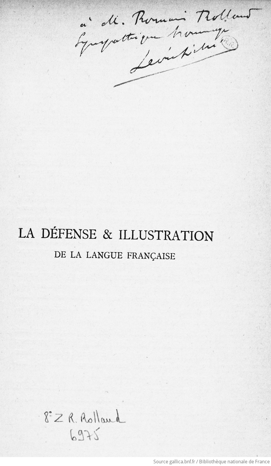 Notice Bibliographique La D Fense Et Illustration De La Langue