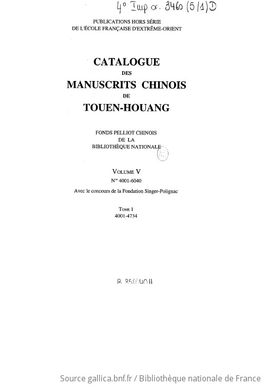 Catalogue Des Manuscrits Chinois De Touen Houang Volume V N 4001