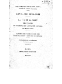 La vie et la mort : croyances et doctrines de l'Antiquité chinoise ; Rapport sur l'exercice 1919-1920  M. Granet. 1920 