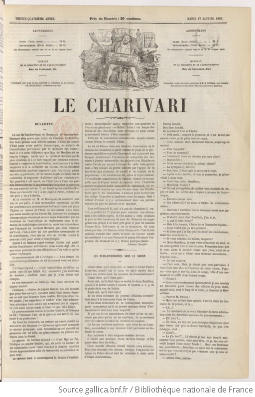 Le Charivari Publiant Chaque Jour Un Nouveau Dessin 1865 01 17