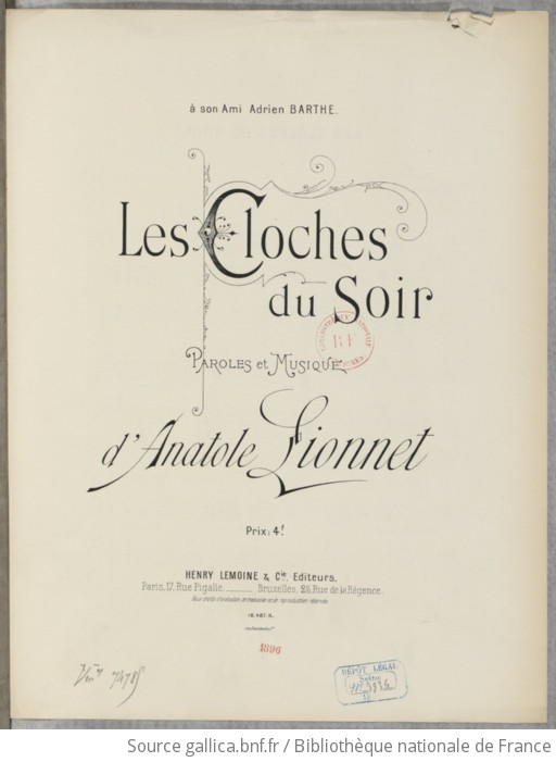 Les Cloches Du Soir Paroles Et Musique D Anatole Lionnet Gallica