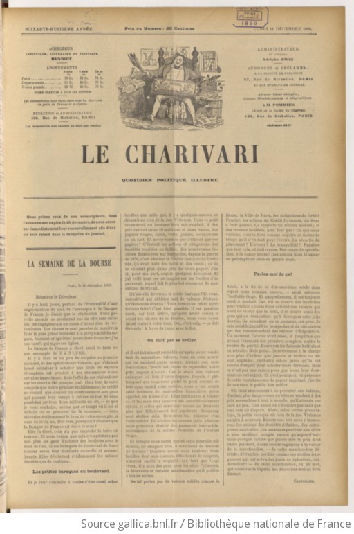 Le Charivari Publiant Chaque Jour Un Nouveau Dessin 1899 12 11