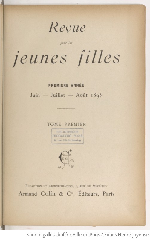 Revue Pour Les Jeunes Filles Gallica