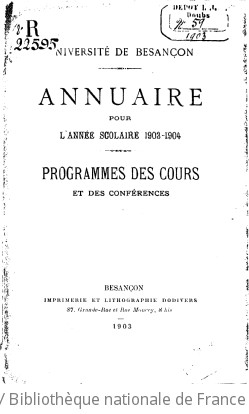Annuaire : programme des cours et des conférences / Université de Besançon | Université de Franche-Comté. Auteur du texte