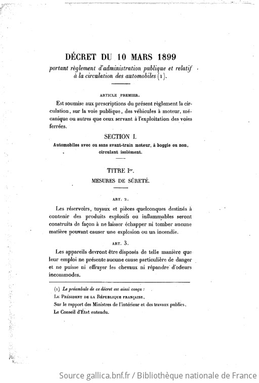 Résultat de recherche d'images pour "décret automobile 1899"
