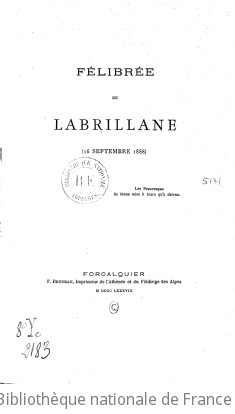 Félibrée de Labrillane (16 septembre 1888)