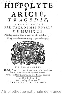 HIPPOLYTE ET ARICIE - Cinquième édition (livret) - 1742