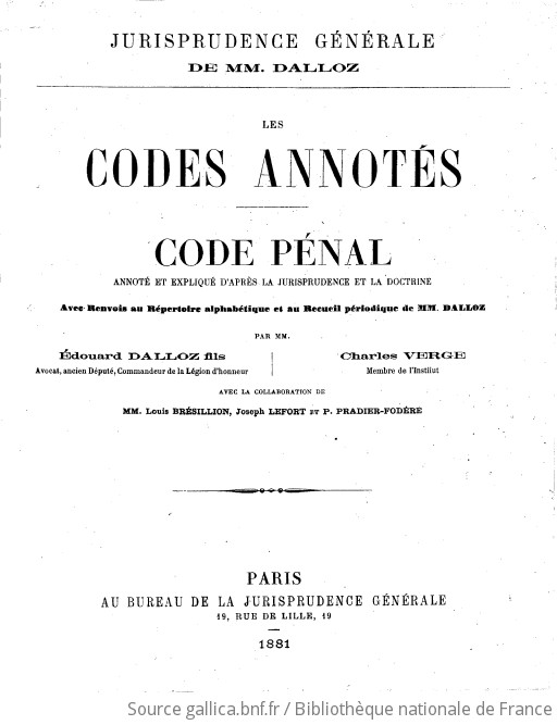 Jurisprudence G N Rale De Mm Dalloz Les Codes Annot S Code P Nal