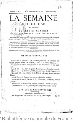 Revue diocésaine de Sens et Auxerre : Publication hebdomadaire | Église catholique. Diocèse (Sens, Yonne)