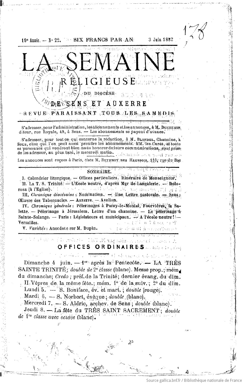 Revue diocésaine de Sens et Auxerre : Publication hebdomadaire | 
