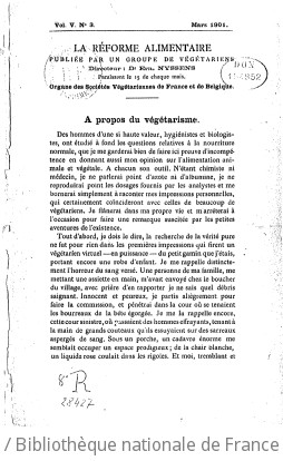 À propos du végétarisme. [Signé : Élisée Reclus.]