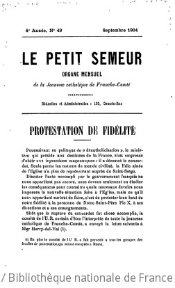 Le Petit semeur : bulletin mensuel du Patronage central de Besançon | Patronage central de Besançon. Auteur du texte