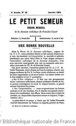 Le Petit semeur : bulletin mensuel du Patronage central de Besançon | Patronage central de Besançon. Auteur du texte