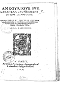 Panégyrique sur l'avant-couronnement du roy de Pologne  P. B. Masconnois. 1573