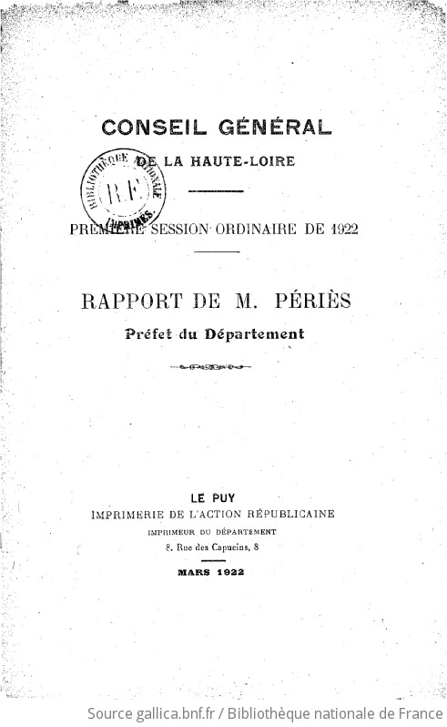 Rapports et délibérations Conseil général de la Haute Loire 1922