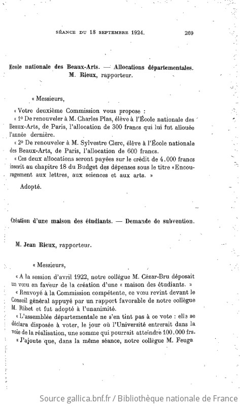 Rapports et délibérations Conseil général de la Haute Garonne 1924