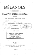 Mélanges posthumes d'Adam Mickiewicz  1872-1879