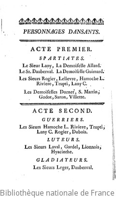 CASTOR ET POLLUX (1754) - Personnages dansants
