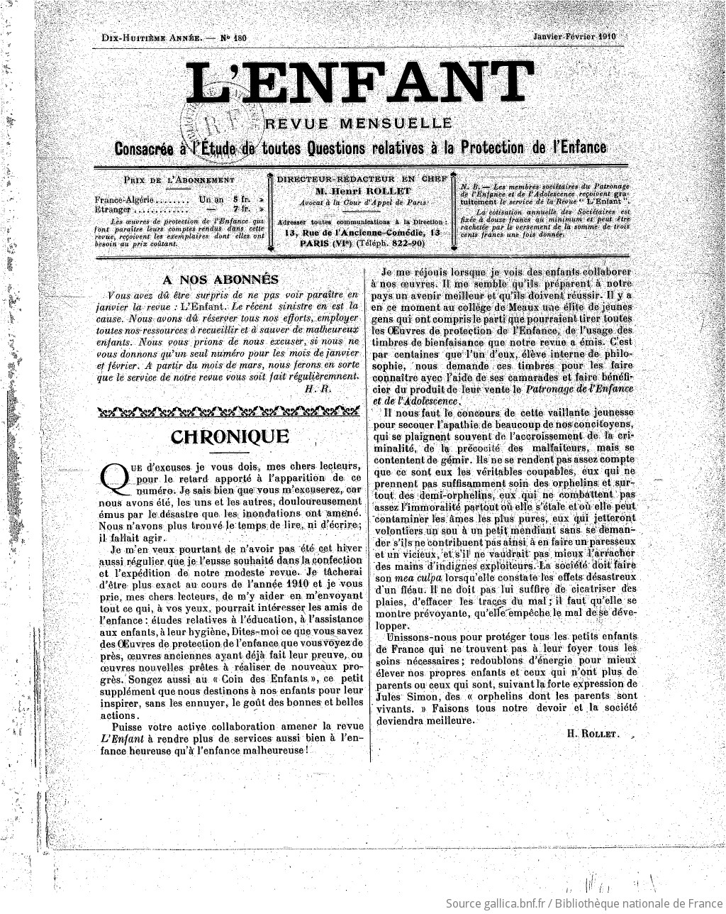 L'Enfant : organe des Sociétés protectrices de l'enfance