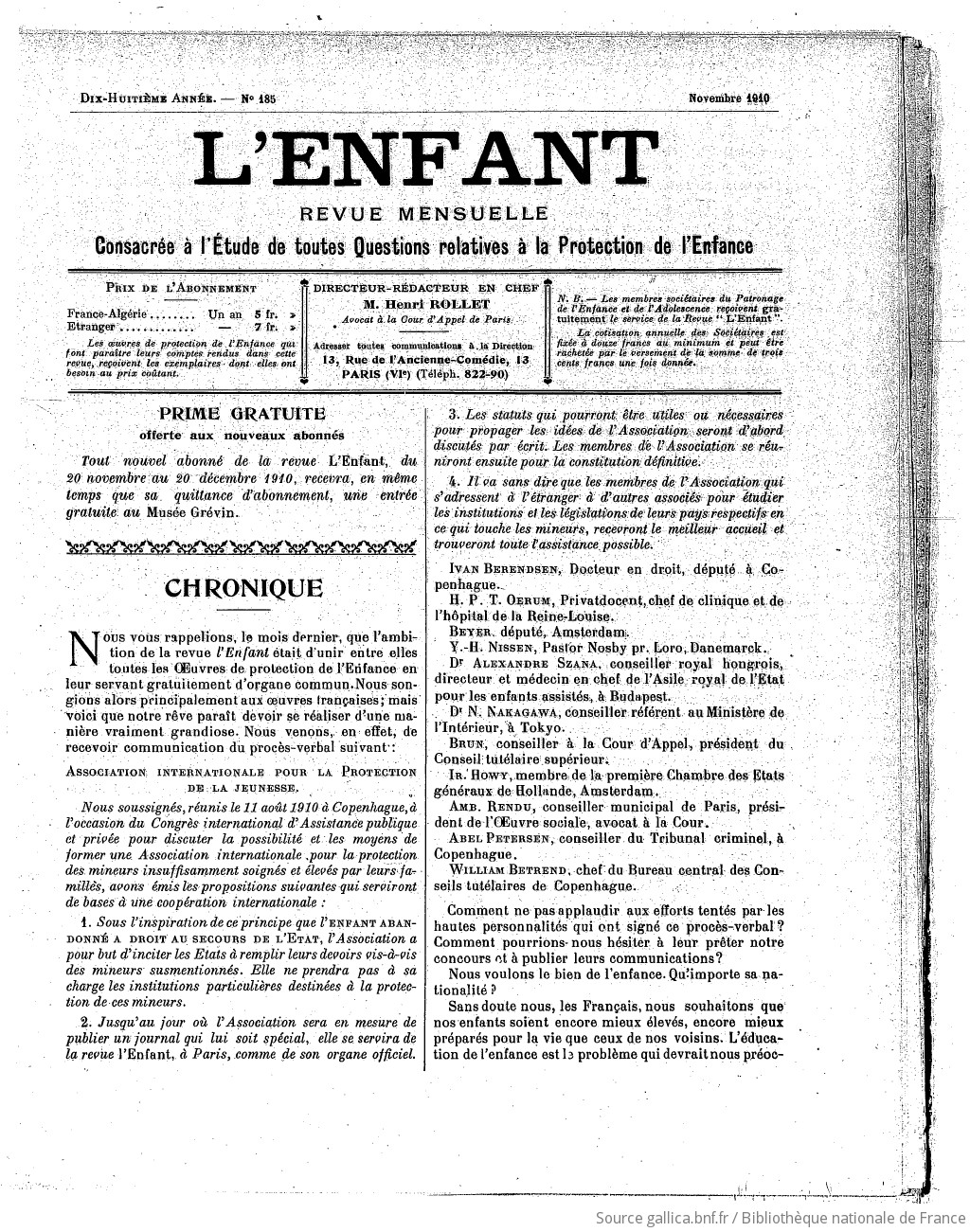 L'Enfant : organe des Sociétés protectrices de l'enfance