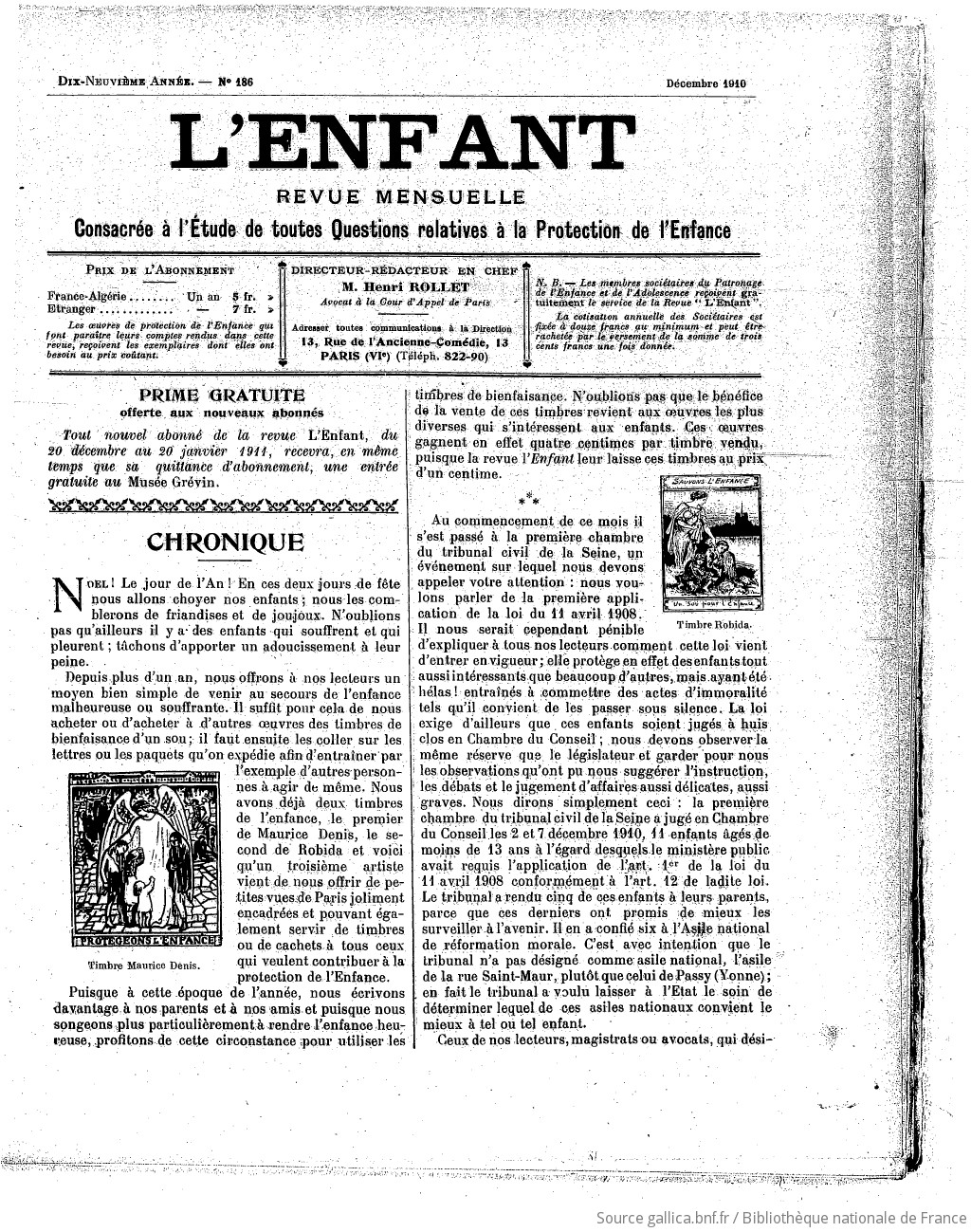 L'Enfant : organe des Sociétés protectrices de l'enfance