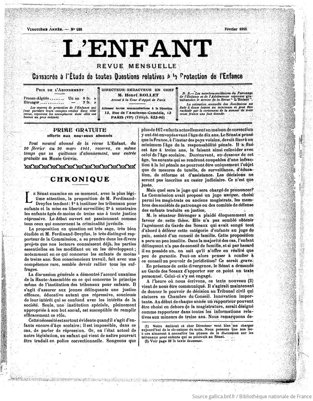 L'Enfant : organe des Sociétés protectrices de l'enfance