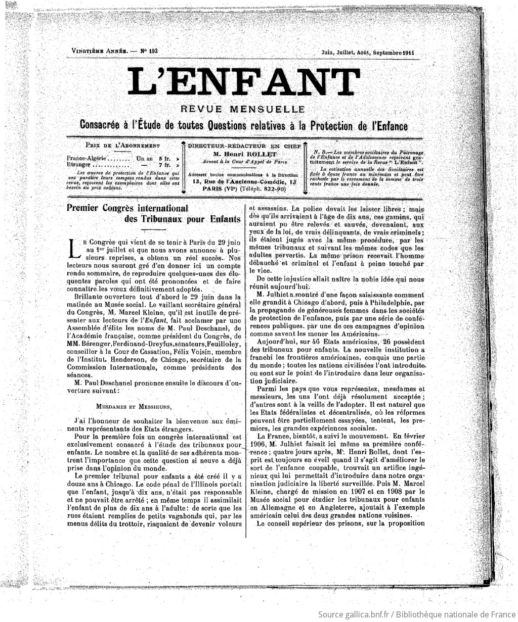 L'Enfant : organe des Sociétés protectrices de l'enfance