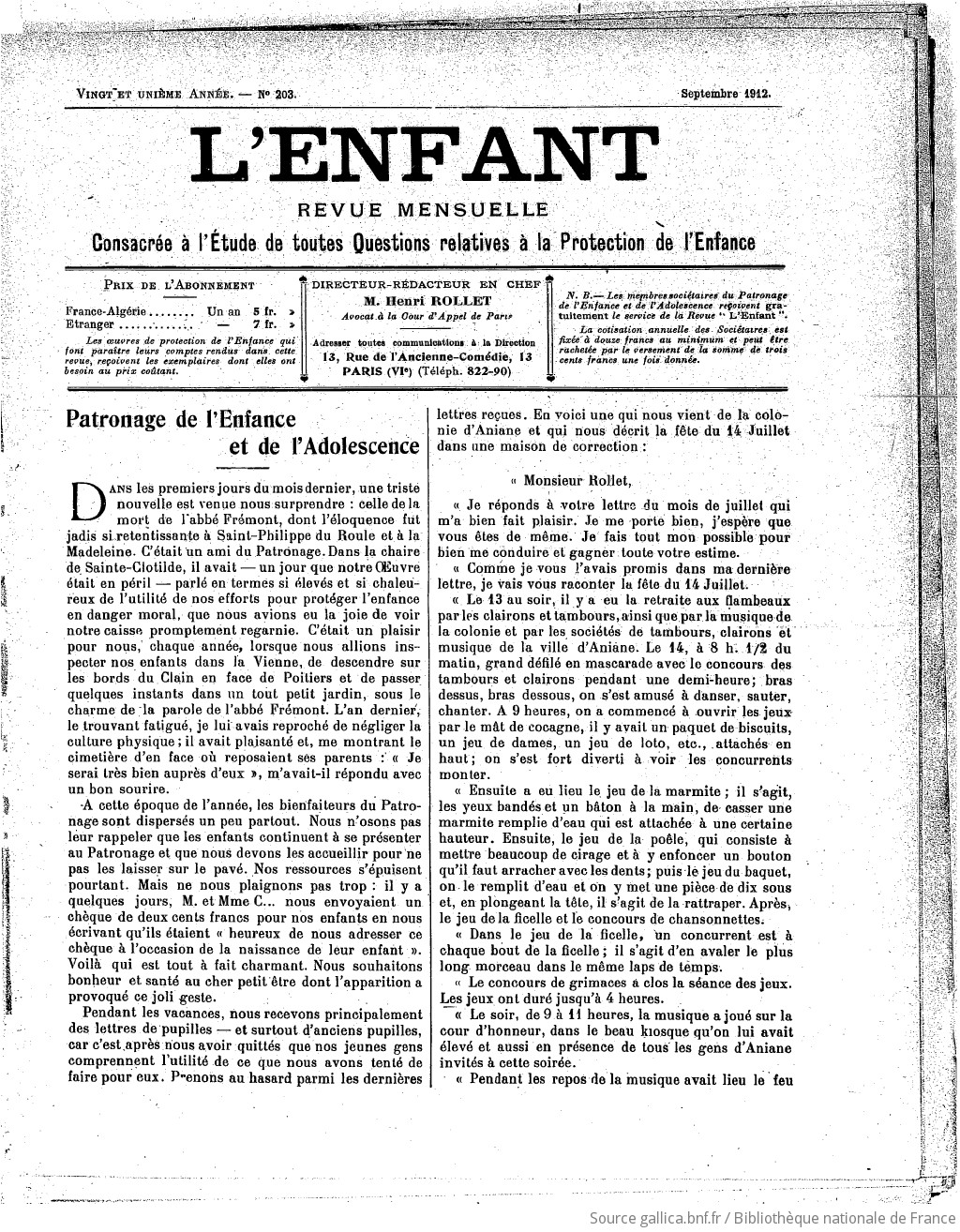 L'Enfant : organe des Sociétés protectrices de l'enfance