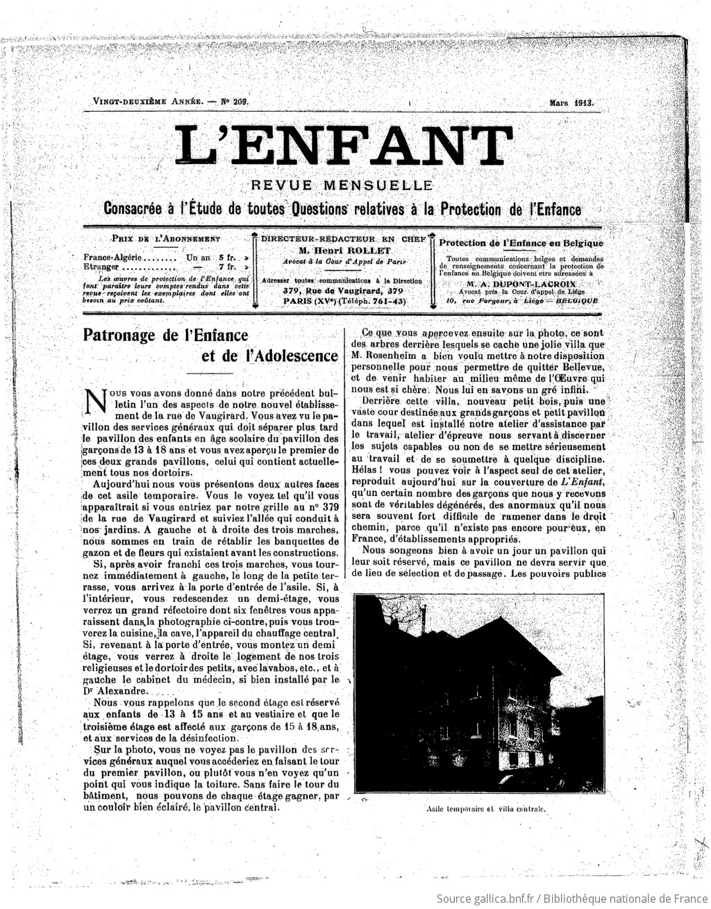 L'Enfant : organe des Sociétés protectrices de l'enfance