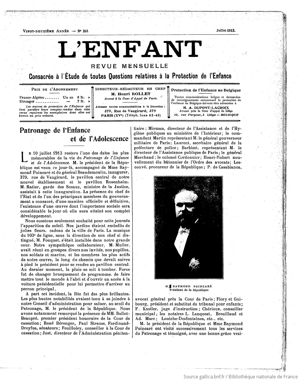 L'Enfant : organe des Sociétés protectrices de l'enfance