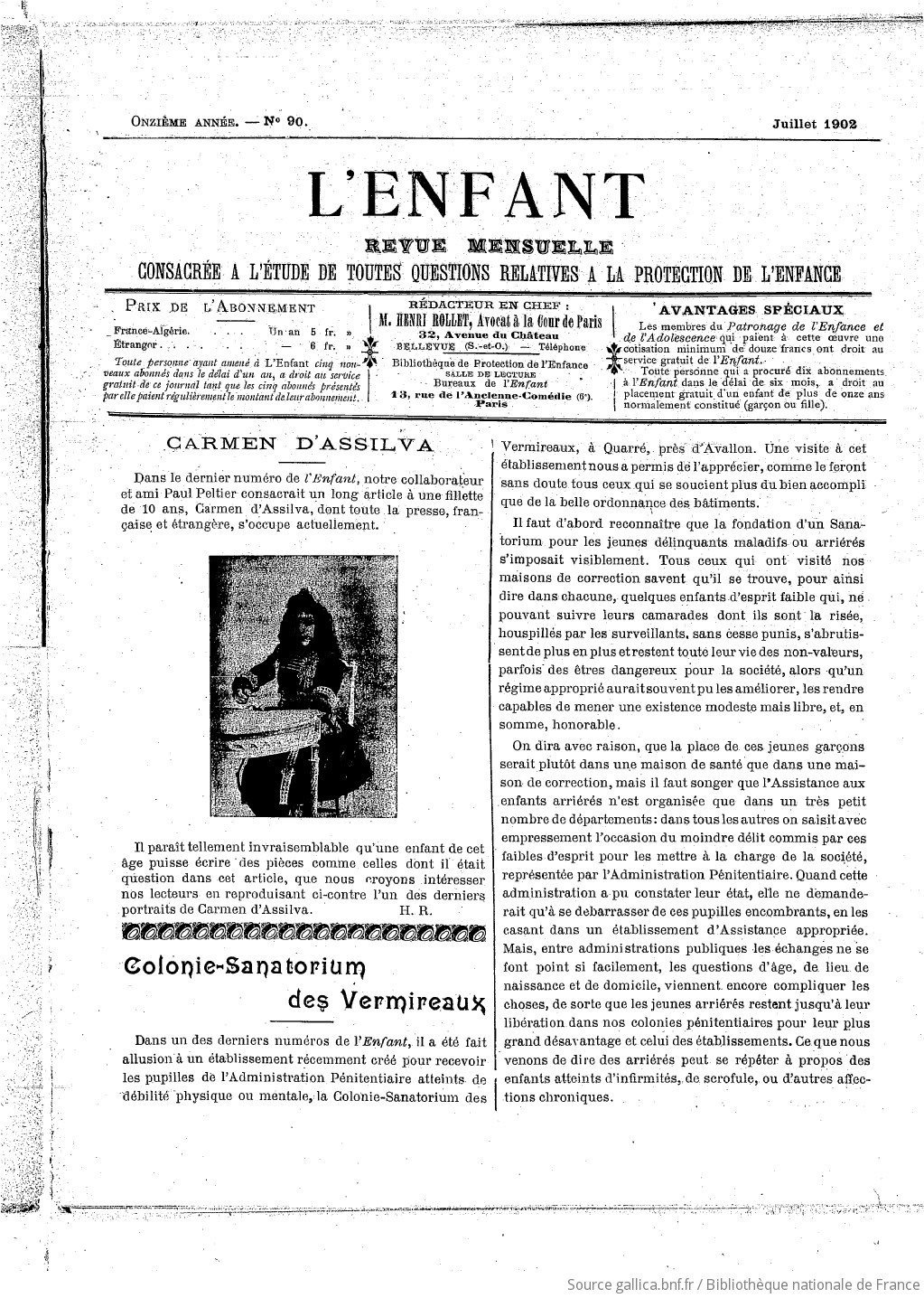 L'Enfant : organe des Sociétés protectrices de l'enfance