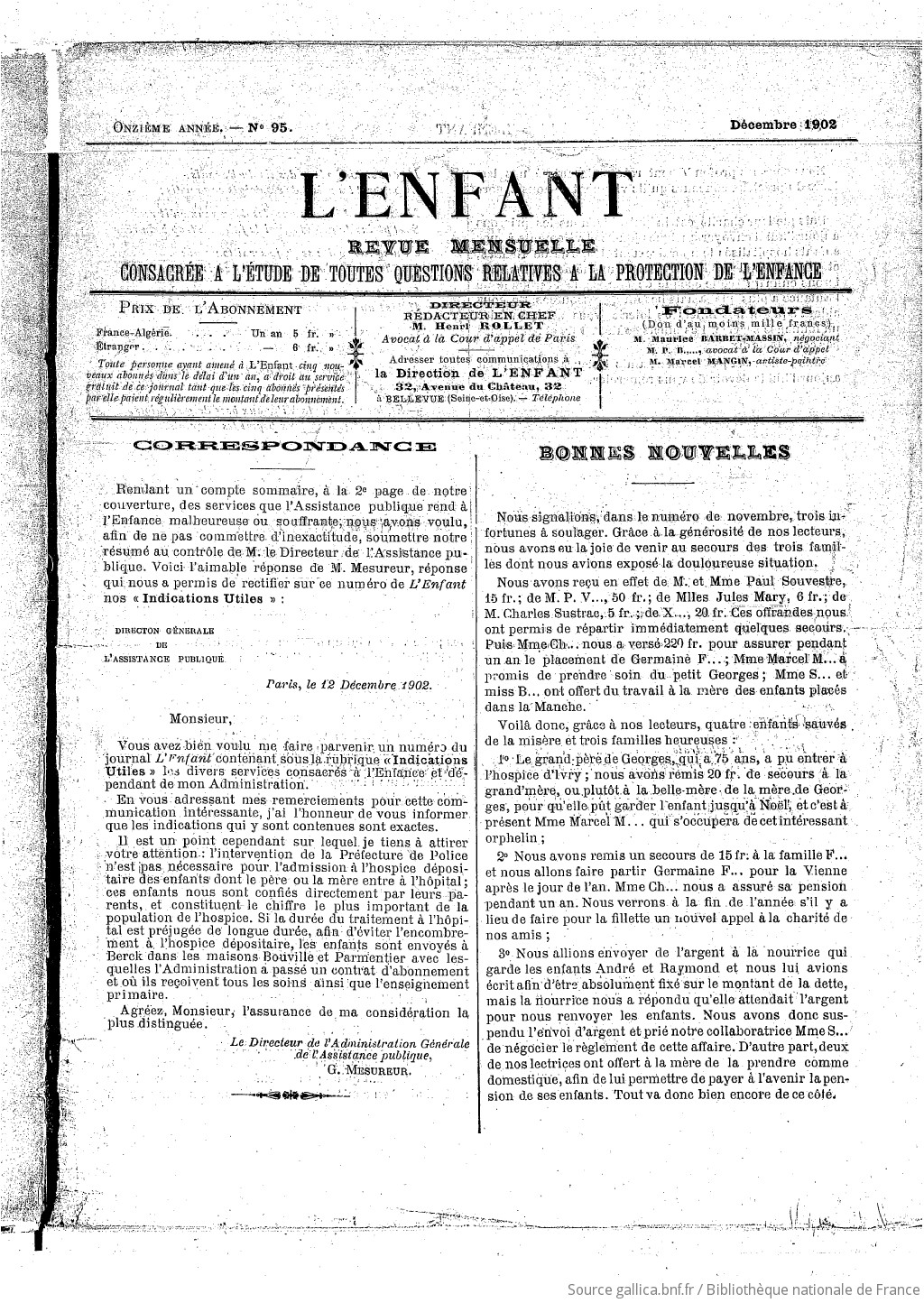 L'Enfant : organe des Sociétés protectrices de l'enfance