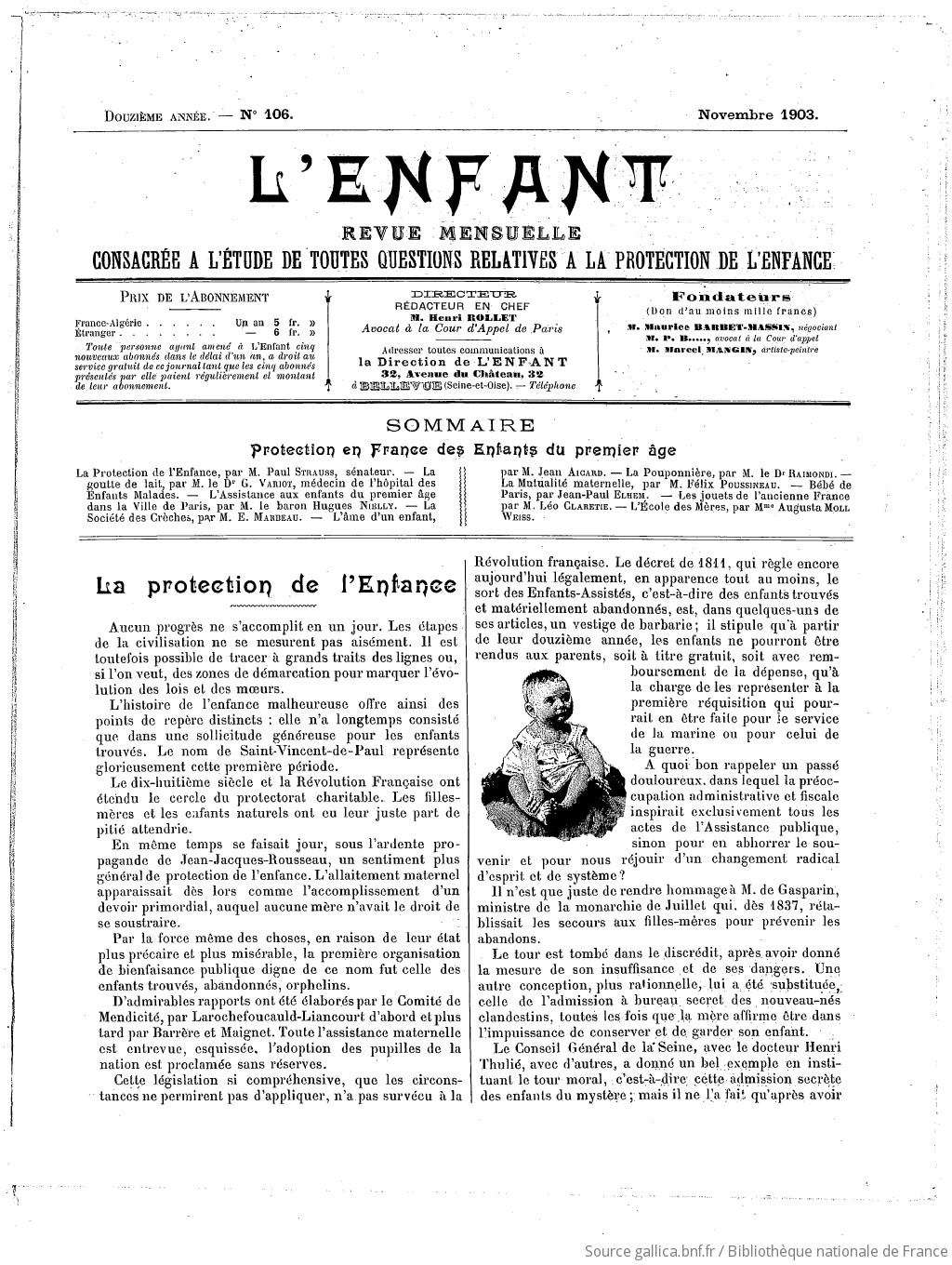 L'Enfant : organe des Sociétés protectrices de l'enfance