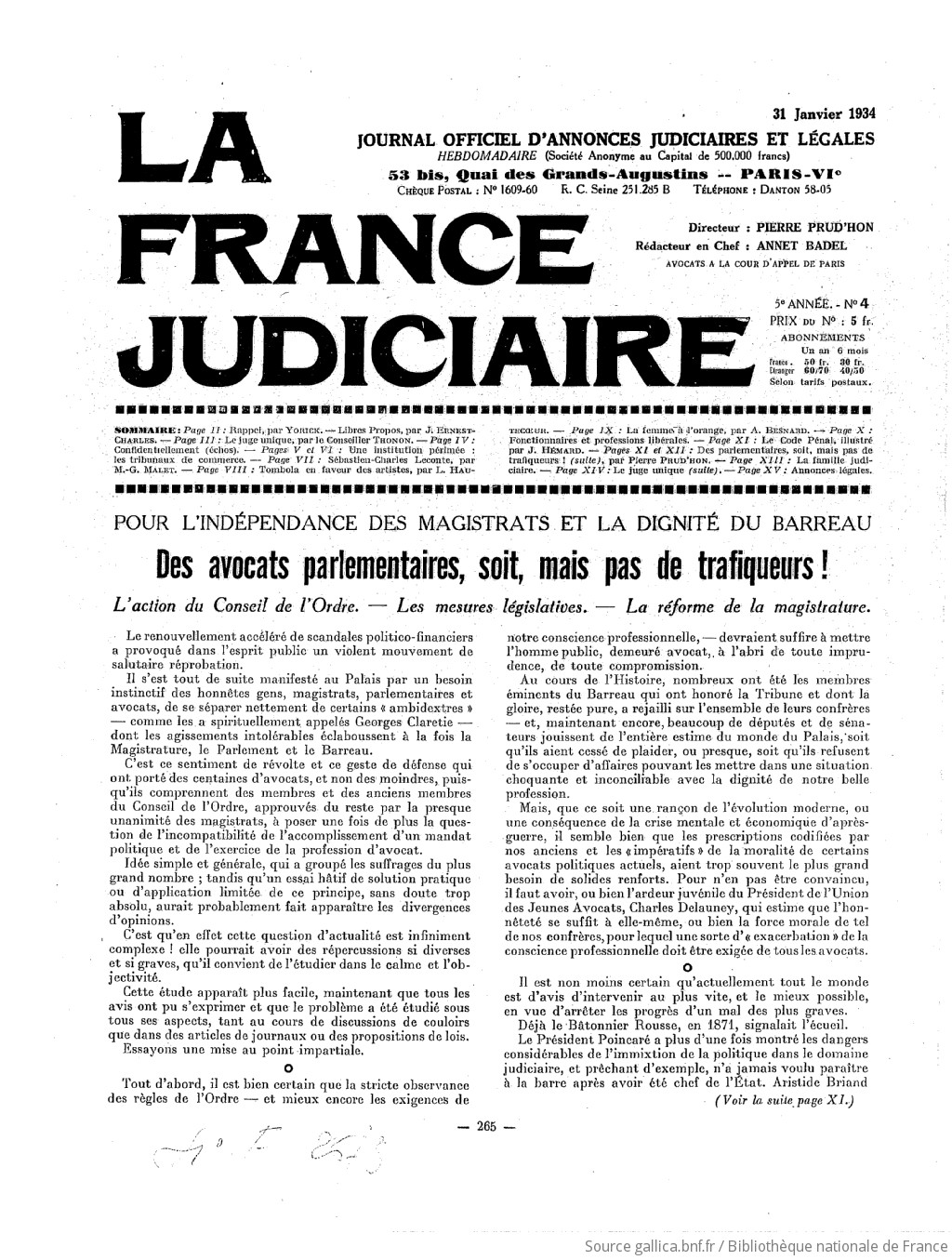 La France judiciaire : journal hebdomadaire universel / rédacteur en chef Pierre Prud'hon,...