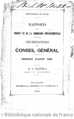 Rapports et délibérations / Conseil général du Doubs | Doubs. Conseil général