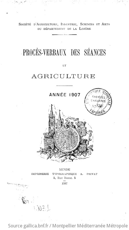 Procès verbaux des séances et agriculture Société d agriculture