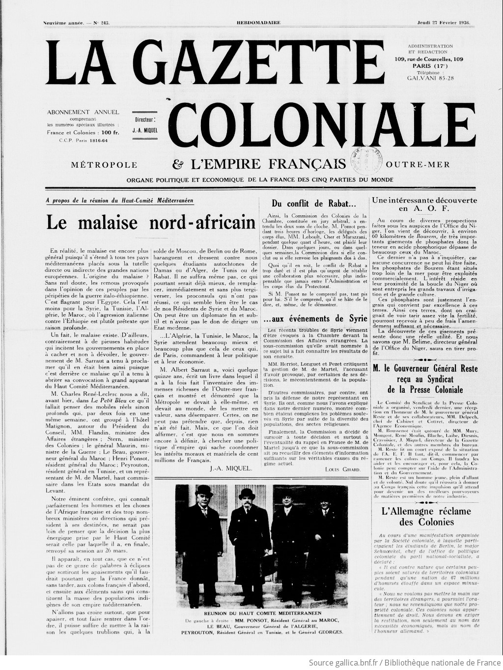 La Gazette coloniale [