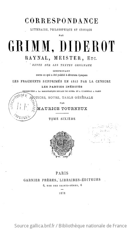 Correspondance Litt Raire Philosophique Et Critique Tome Par